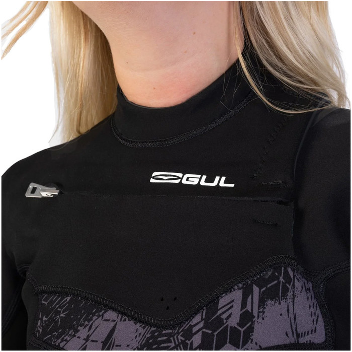 2025 Gul Womens Response Echo 3/2mm Chest Zip Wetsuit RE1328 - Black / Broken Palm